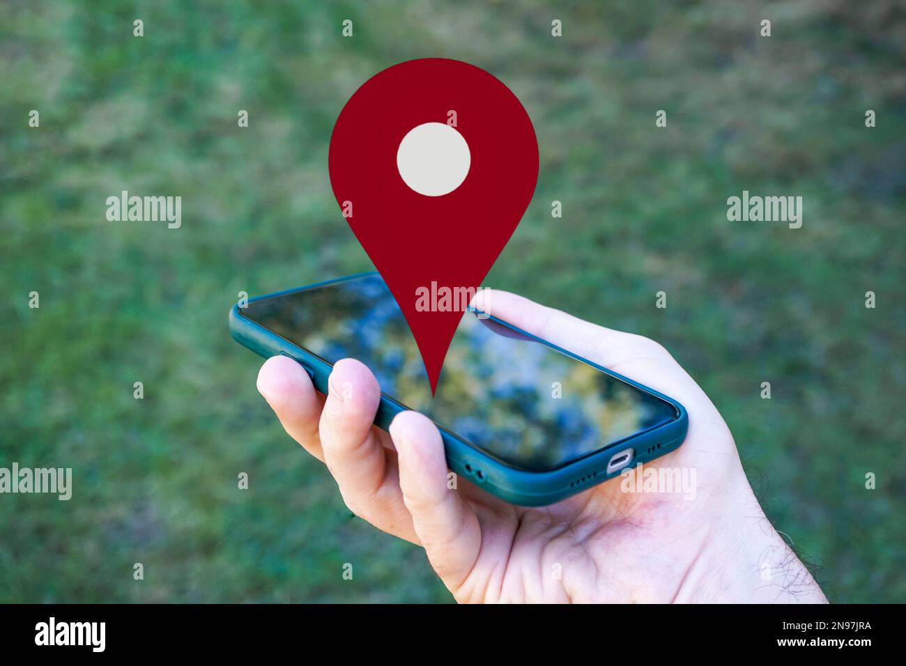 simbolo della posizione gps sullo smartphone Foto Stock