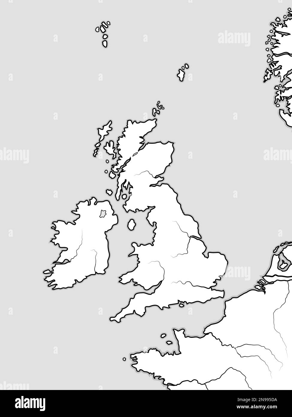 Mappa delle TERRE INGLESI: La Gran Bretagna (Regno Unito) â Inghilterra, Scozia, Galles e Irlanda. Le Isole Britanniche, il Mare del Nord, il Foto Stock