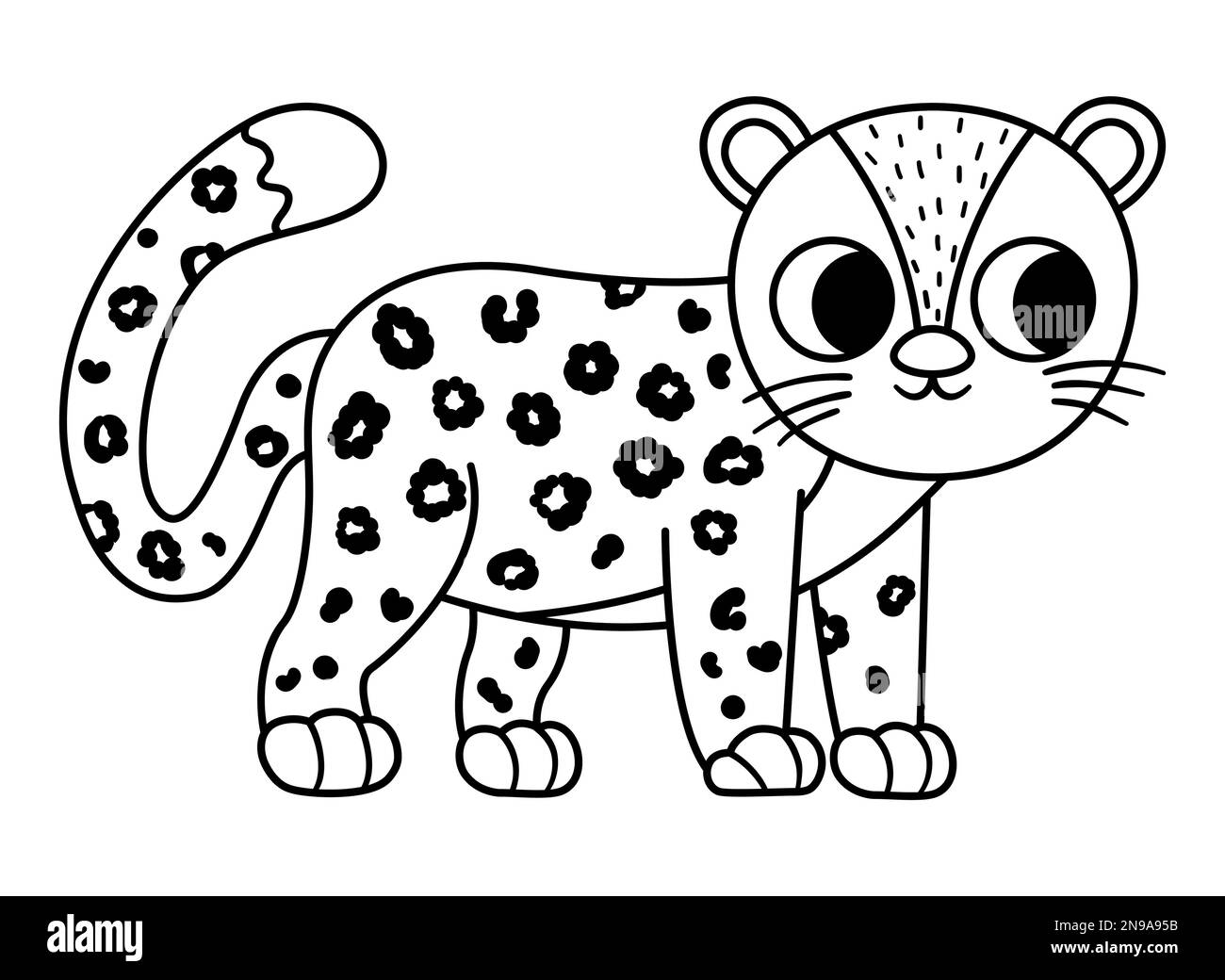 Icona vettoriale in bianco e nero di amur leopard. Illustrazione della linea di specie minacciata. Animale estinto carino. Divertente illustrazione di animali selvatici per i bambini. Natura p Illustrazione Vettoriale