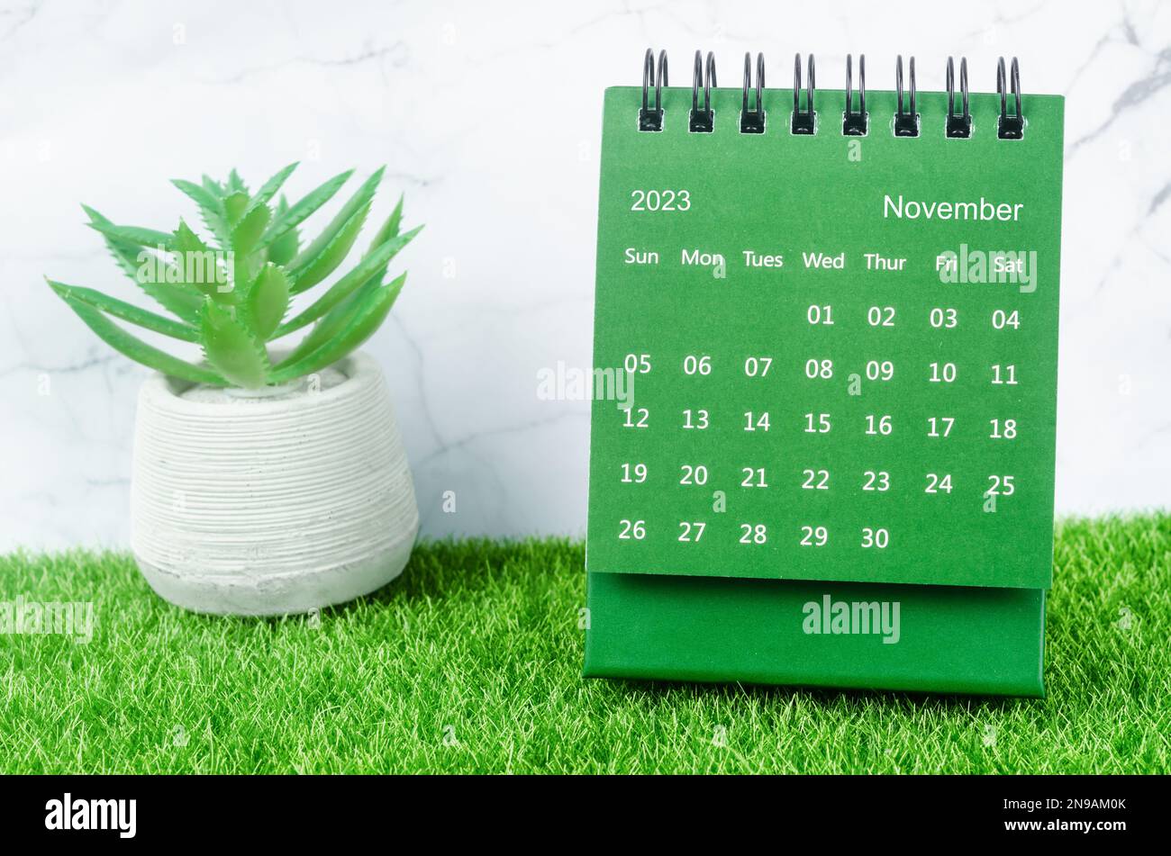 Novembre 2023 Calendario mensile per 2023 anno su sfondo rosa. Foto Stock