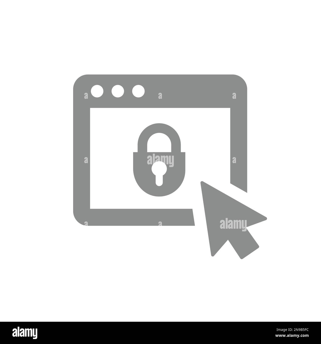 Pagina Web con icona del vettore freccia cursore. Sito internet sicuro e protetto con il simbolo del lucchetto. Illustrazione Vettoriale