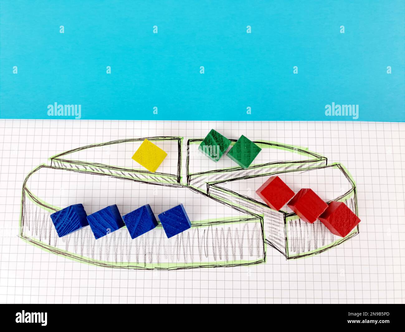 Grafico a torta a ciambelle 3D multicolore astratto su sfondo grafico colorato Foto Stock