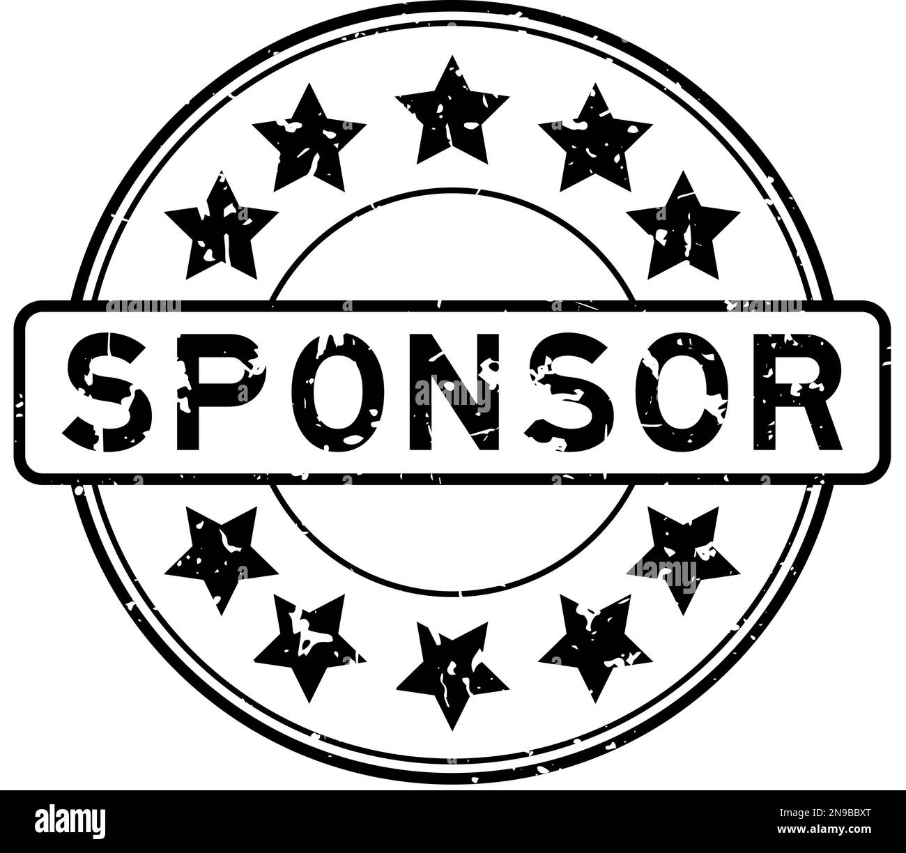 Grunge nero sponsor parola con icona a stella circolare sigillo di gomma timbro su sfondo bianco Illustrazione Vettoriale