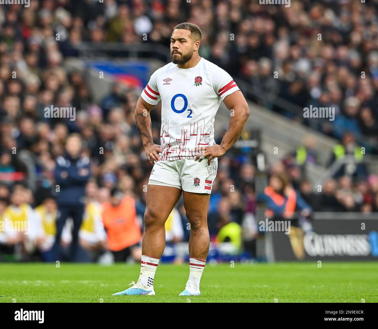 Ollie Lawrence d'Inghilterra durante il 2023 Guinness 6 Nations Match Inghilterra vs Italia al Twickenham Stadium, Twickenham, Regno Unito, 12th febbraio 2023 (Photo by Craig Thomas/News Images) Foto Stock