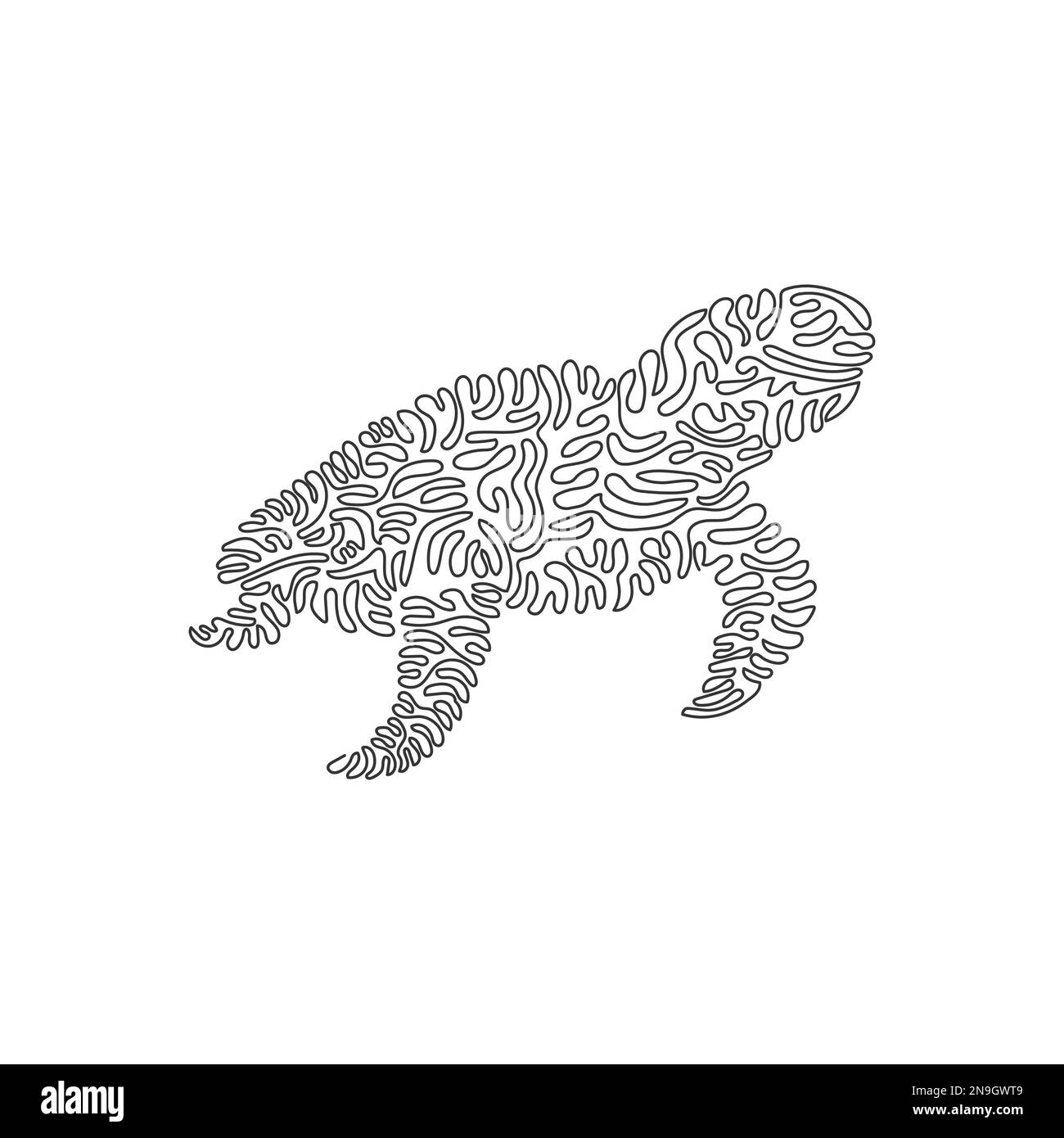 Curva continua una linea di disegno di bella tartaruga astratta arte Illustrazione del vettore di tratto modificabile a riga singola di incredibili tartarughe uniche Illustrazione Vettoriale