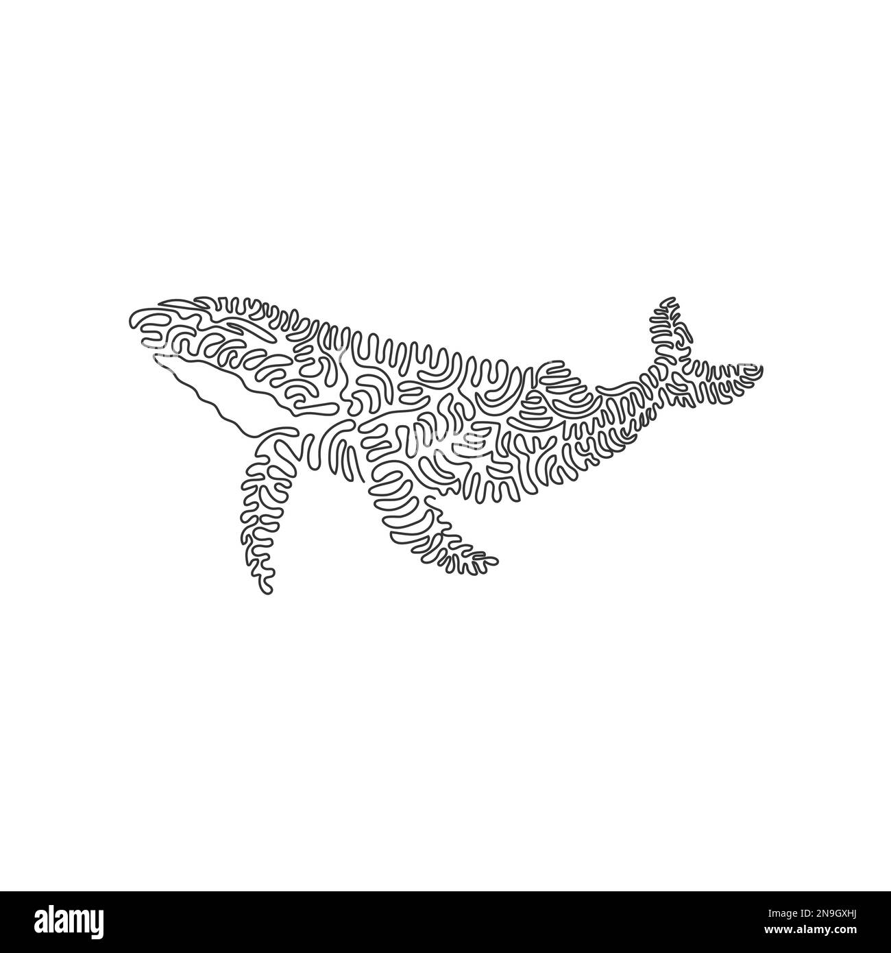 Curva continua disegno a linea di adorabile disegno astratto della curva balena Illustrazione del vettore di tratto modificabile a linea singola di balena altamente intelligente Illustrazione Vettoriale