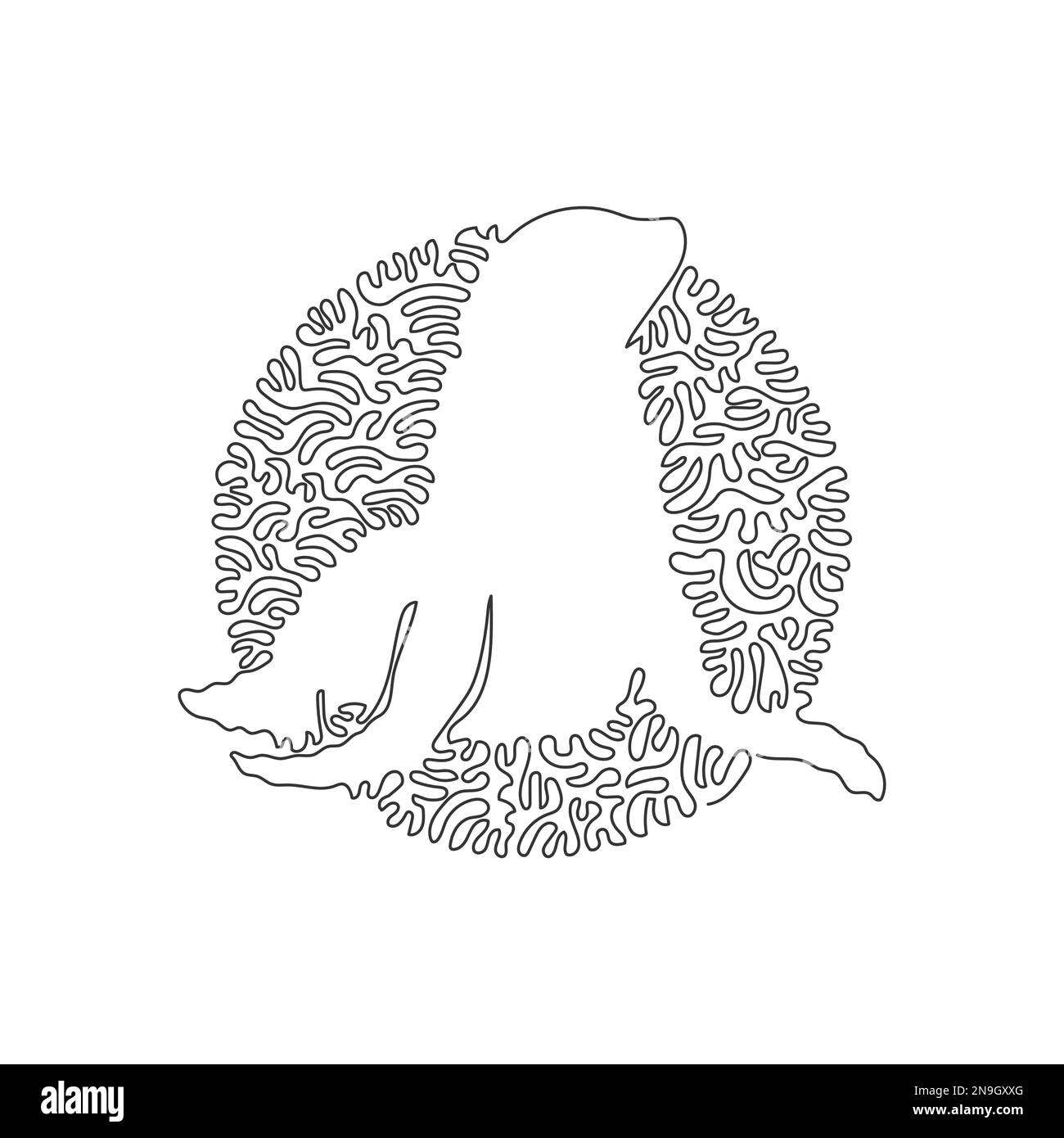 Curva continua una linea di disegno unico leone marino astratto arte in cerchio. Immagine vettoriale del tratto modificabile a linea singola di leone marino allegro Illustrazione Vettoriale