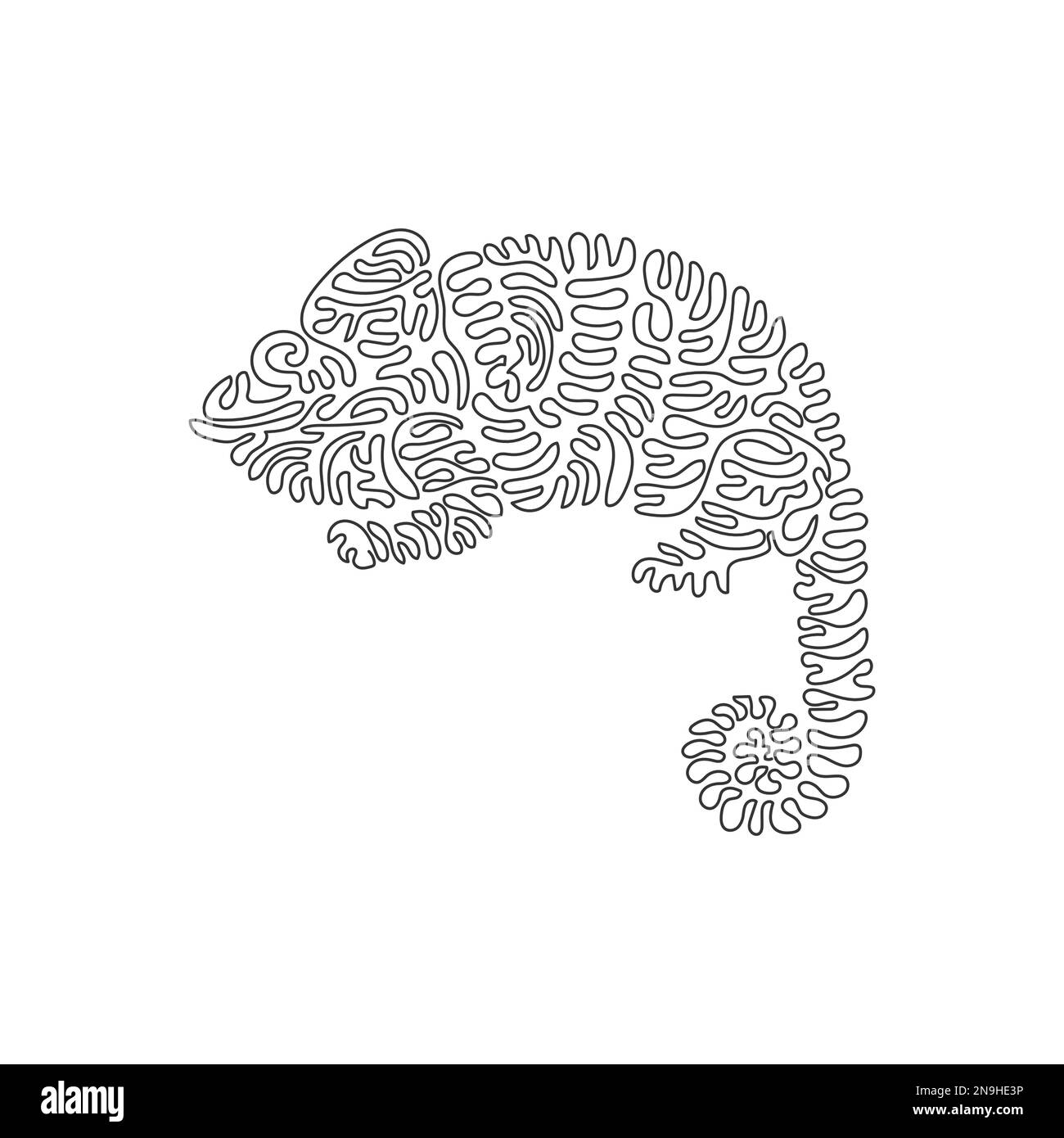 Riccio singolo una linea di disegno camaleonte camouflage astratto arte Disegno a linea continua disegno vettoriale illustrazione del famoso camaleonte colorato Illustrazione Vettoriale