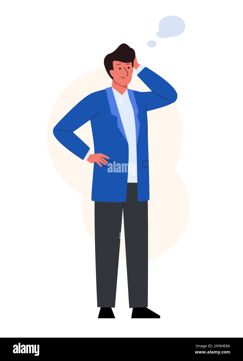 Uomo che pensa con bolla di pensiero vuota. Carattere maschile Illustrazione Vettoriale