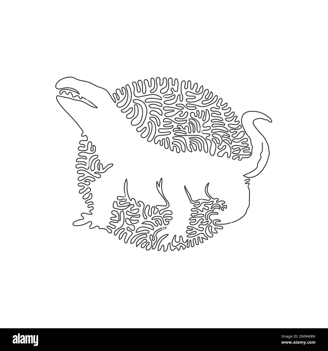 Disegno continuo di una linea curva dell'arte astratta del drago di komodo spaventoso Illustrazione del vettore di tratto modificabile a linea singola di morso velenoso di komodo Illustrazione Vettoriale
