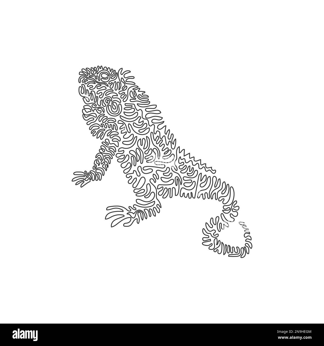 Curva continua disegno a linea di adorabile disegno astratto a curva iguana Immagine vettoriale del tratto modificabile a riga singola della coda di iguana come una frusta Illustrazione Vettoriale