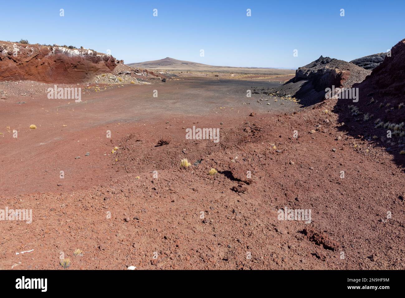 Paesaggio vulcanico rosso lungo il famoso Ruta40 in Argentina, Sud America Foto Stock