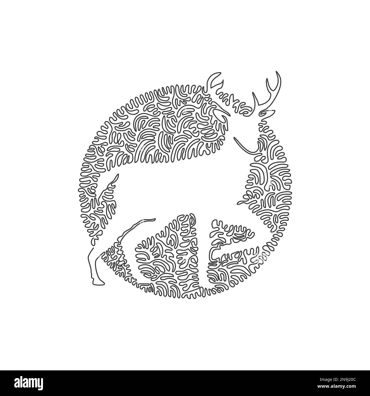 Continua una linea curva disegnando carino cervo astratto Illustrazione del vettore del tratto modificabile a linea singola della forza e della nobiltà del simbolo del cervo Illustrazione Vettoriale