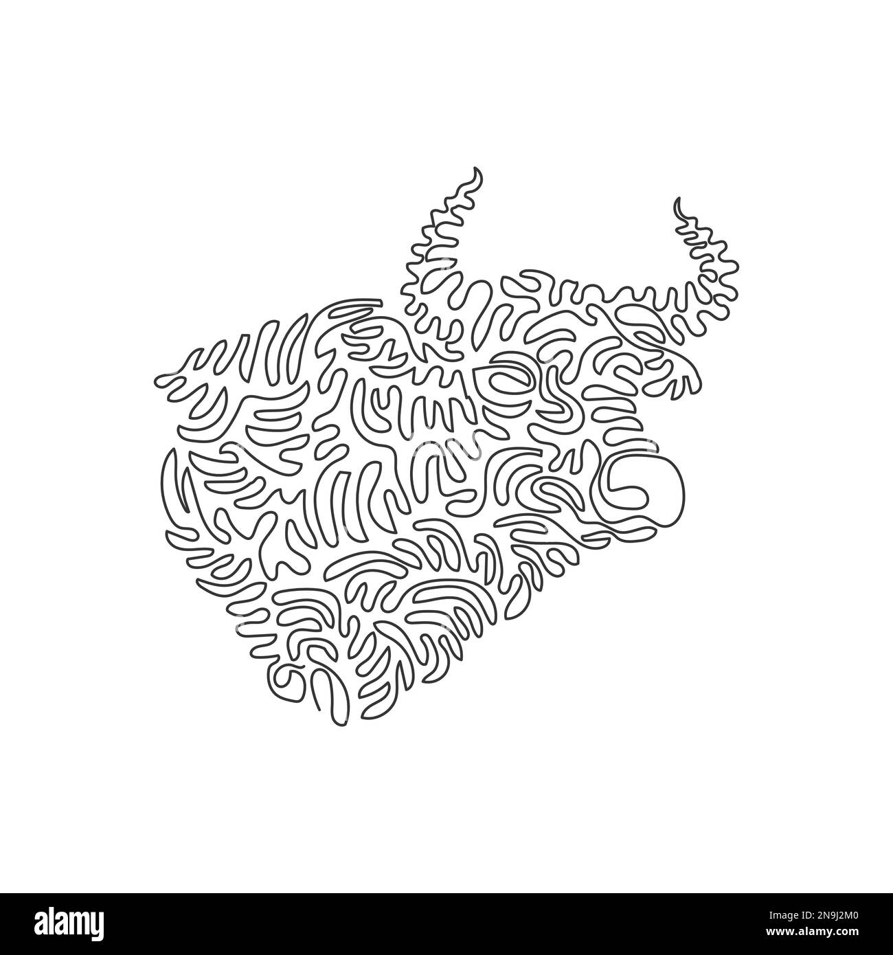 Curva continua disegno a linea di bull aggressivo, disegno astratto della curva Immagine vettoriale del tratto modificabile a linea singola di tori collo molto muscolare Illustrazione Vettoriale