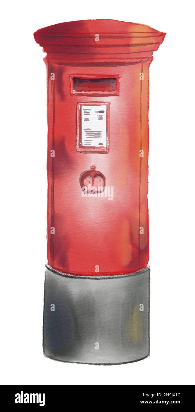 Autobus rosso nella città di Londra elemento acquerello Foto Stock