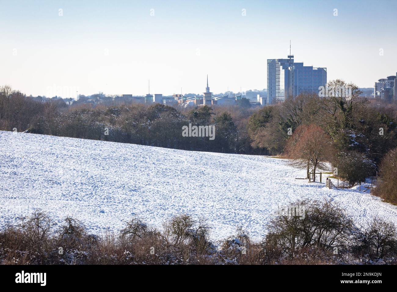 Basingstoke comune coperto di neve, 2019 febbraio dopo la Bestia dall'Est nevicata Foto Stock