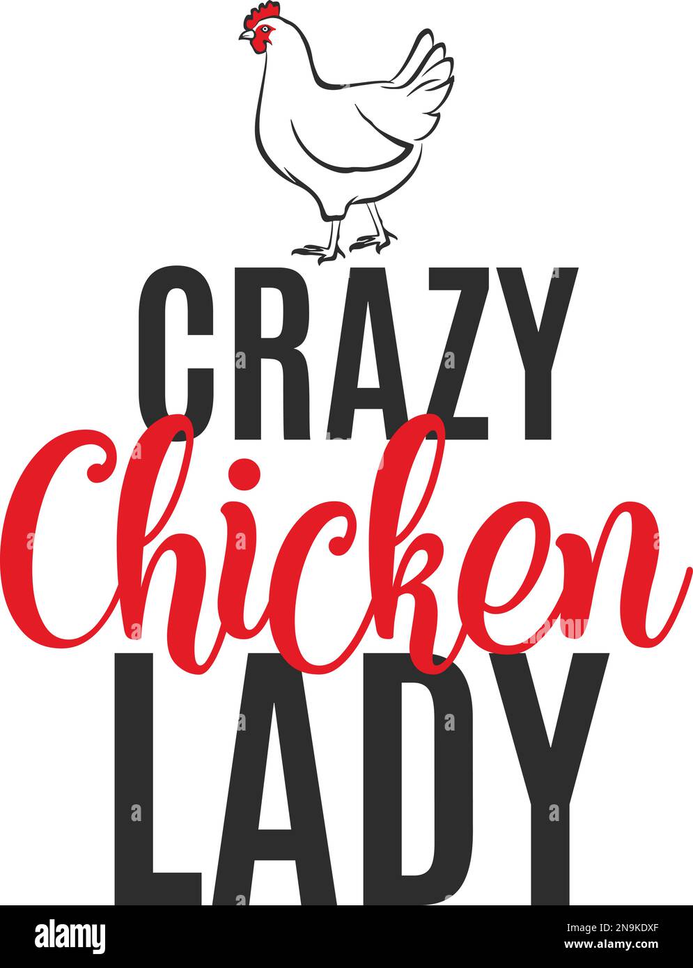 Crazy Chicken Lady. Divertente disegno vettoriale di fattoria per gli amanti degli animali da fattoria. Illustrazione Vettoriale