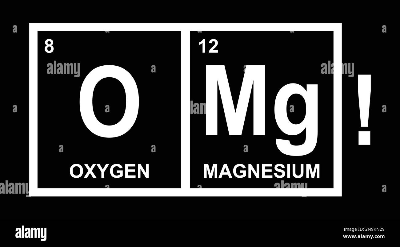 OMG – ossigeno e magnesio. Frase divertente su sfondo nero Illustrazione Vettoriale
