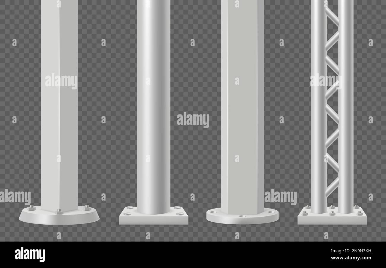 Colonne metalliche. Tubi in acciaio corazzato realistici pilastri stradali decent vector 3D modelli realistici Illustrazione Vettoriale