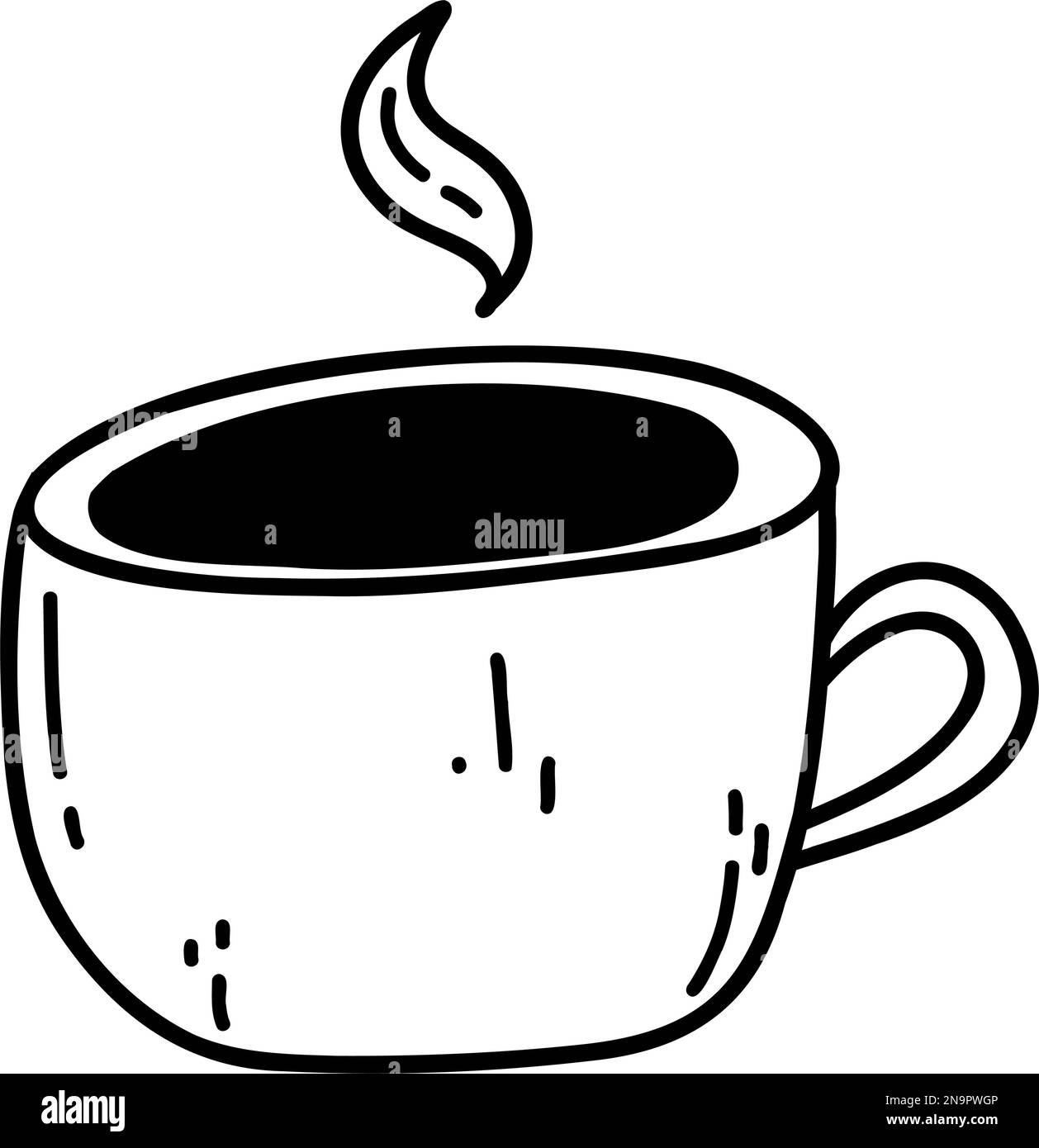 Icona tazza di caffè disegnata a mano. Illustrazione vettoriale di Doodle della tazza con caffè o tè con vapore, elemento di disegno di cartone animato Illustrazione Vettoriale