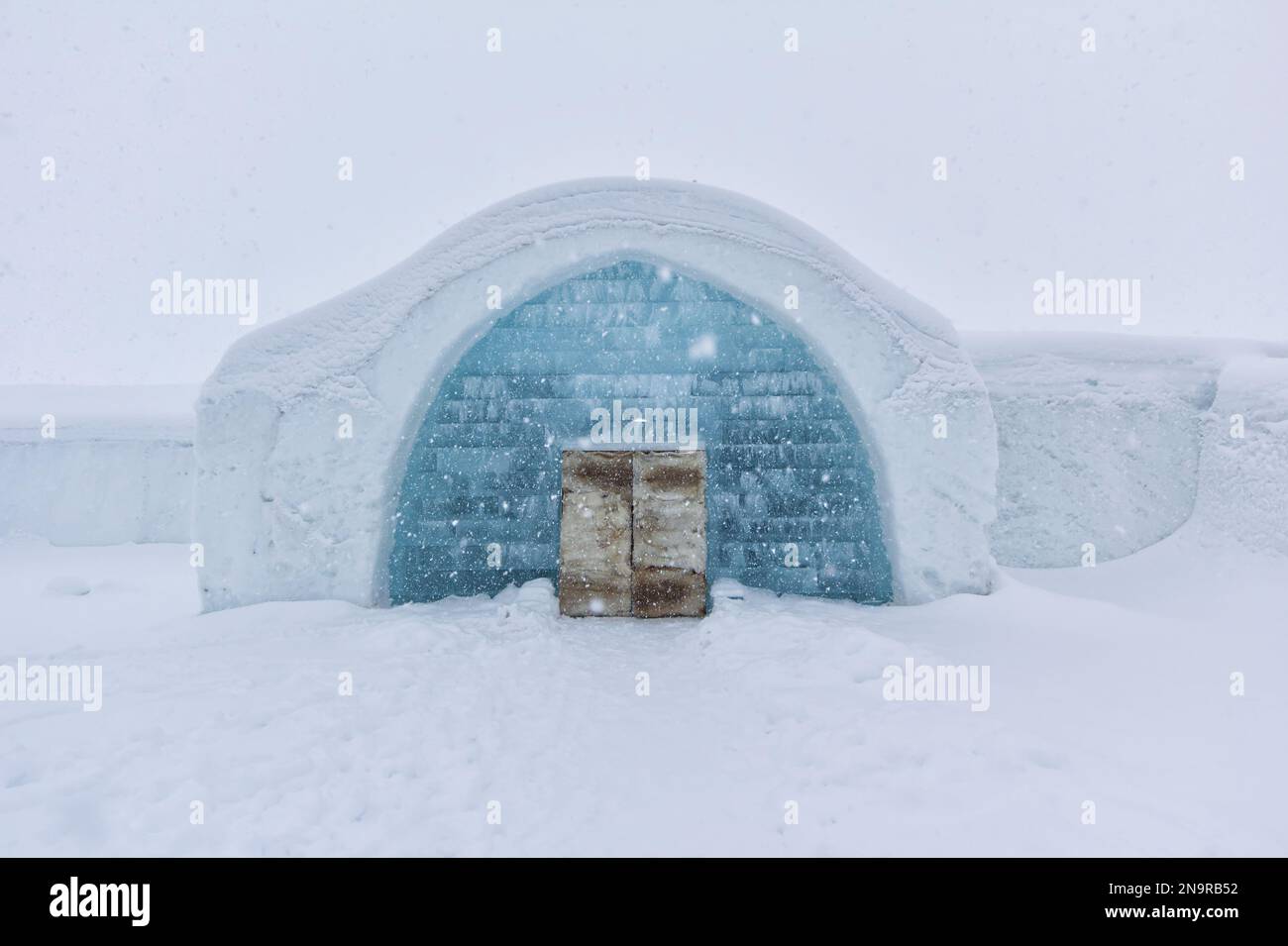L'entrata dell'Ice Hotel nel nord della Svezia a Kiruna Foto Stock