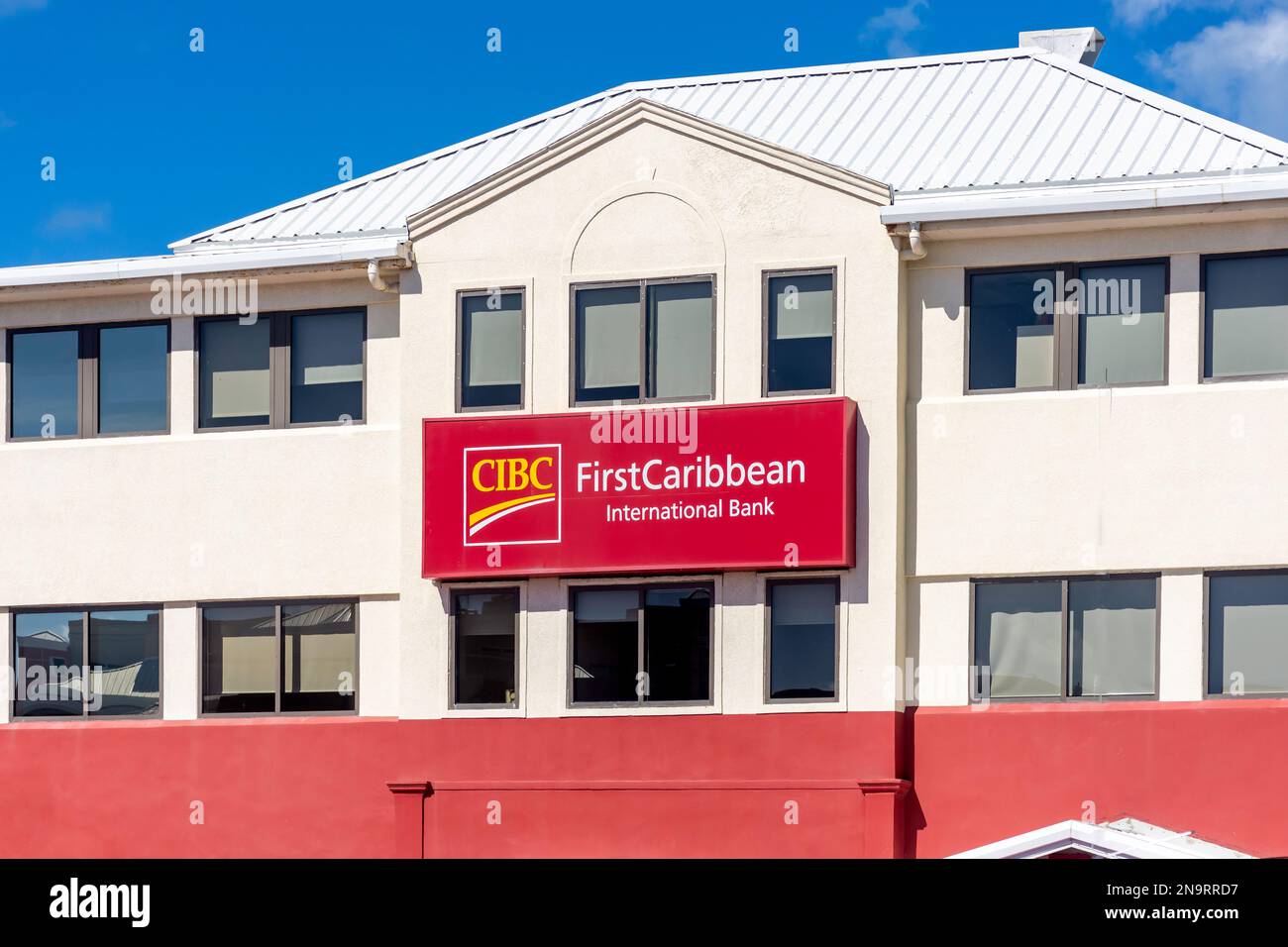 First Caribbean International Bank sul lungomare, Road Town, Tortola, le Isole Vergini Britanniche (BVI), piccole Antille, Caraibi Foto Stock