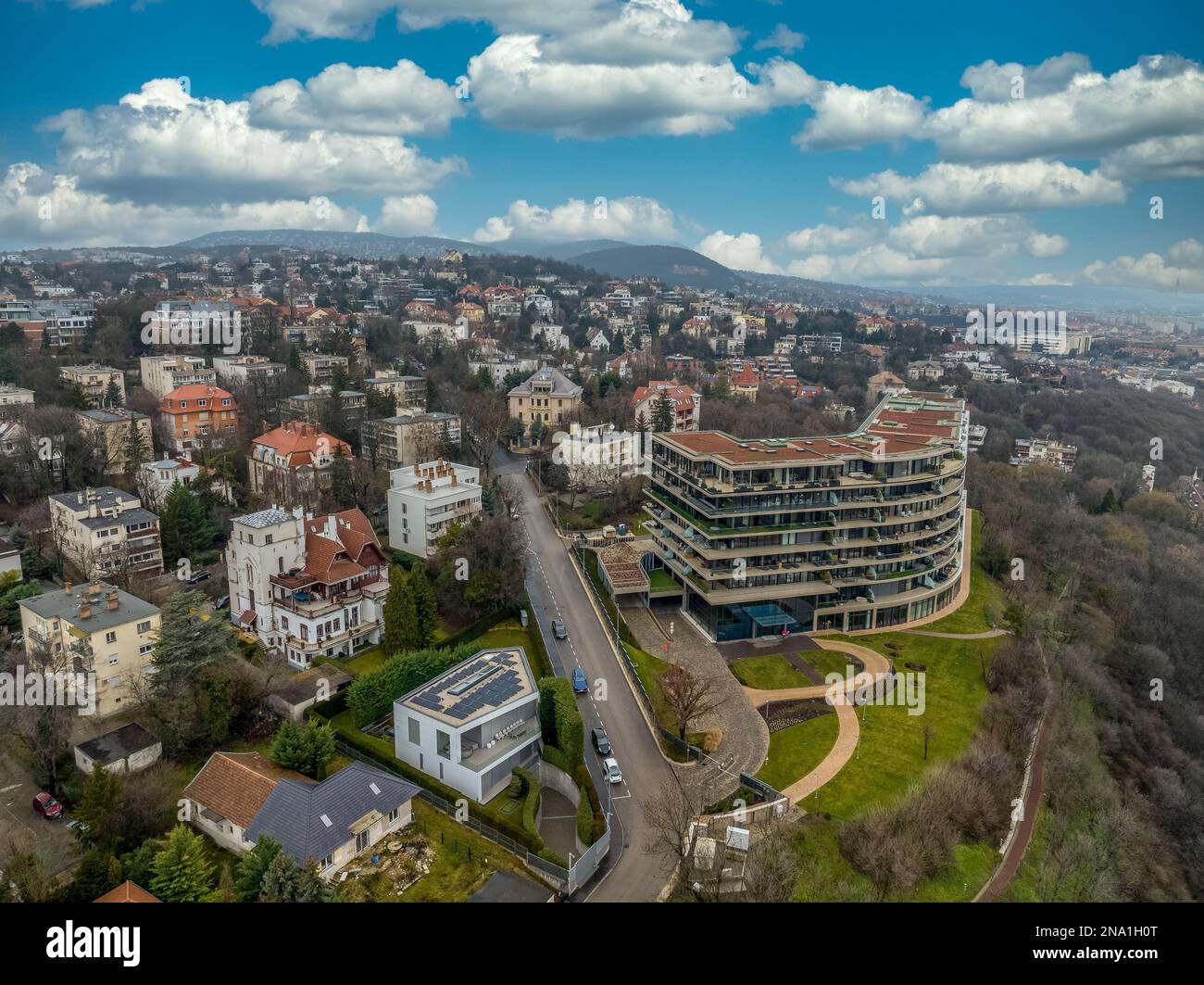 Veduta aerea del 2nd° distretto di Rose Hill a Budapest Ungheria Foto Stock