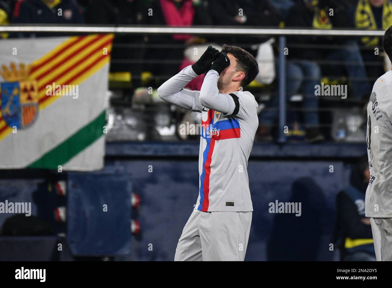 VILLARREAL, SPAGNA - 12 FEBBRAIO: Incontro tra Villarreal CF e Barcelona FC all'Estadio de la Cerámica il 12 febbraio 2023 a Villarreal, Spagna. (Foto di Sara Aribó/PxImages) Credit: PX Images/Alamy Live News Foto Stock