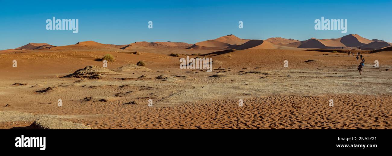 Turisti nelle dune di sabbia vicino a Deadvlei, nel deserto del Namib; in Namibia Foto Stock