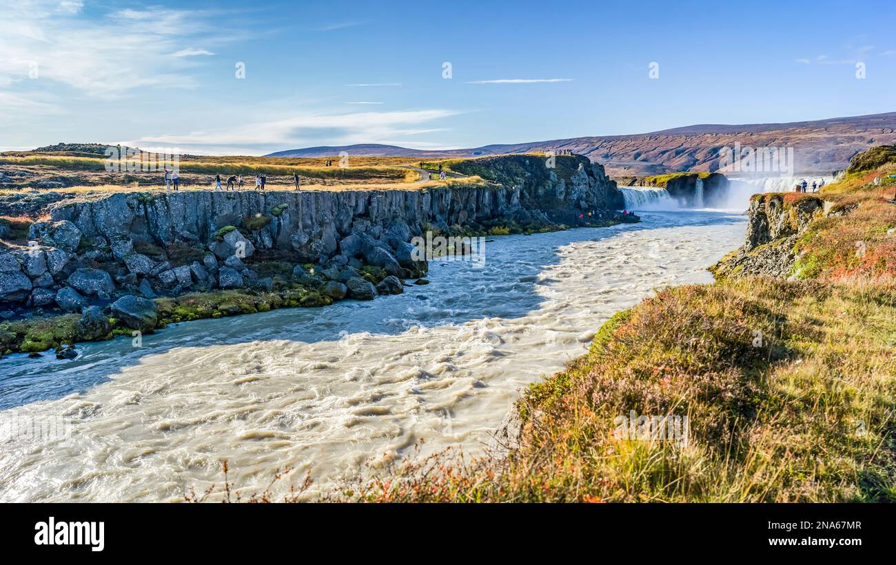 Cascata di Godafoss nel nord dell'Islanda; Islanda Foto Stock