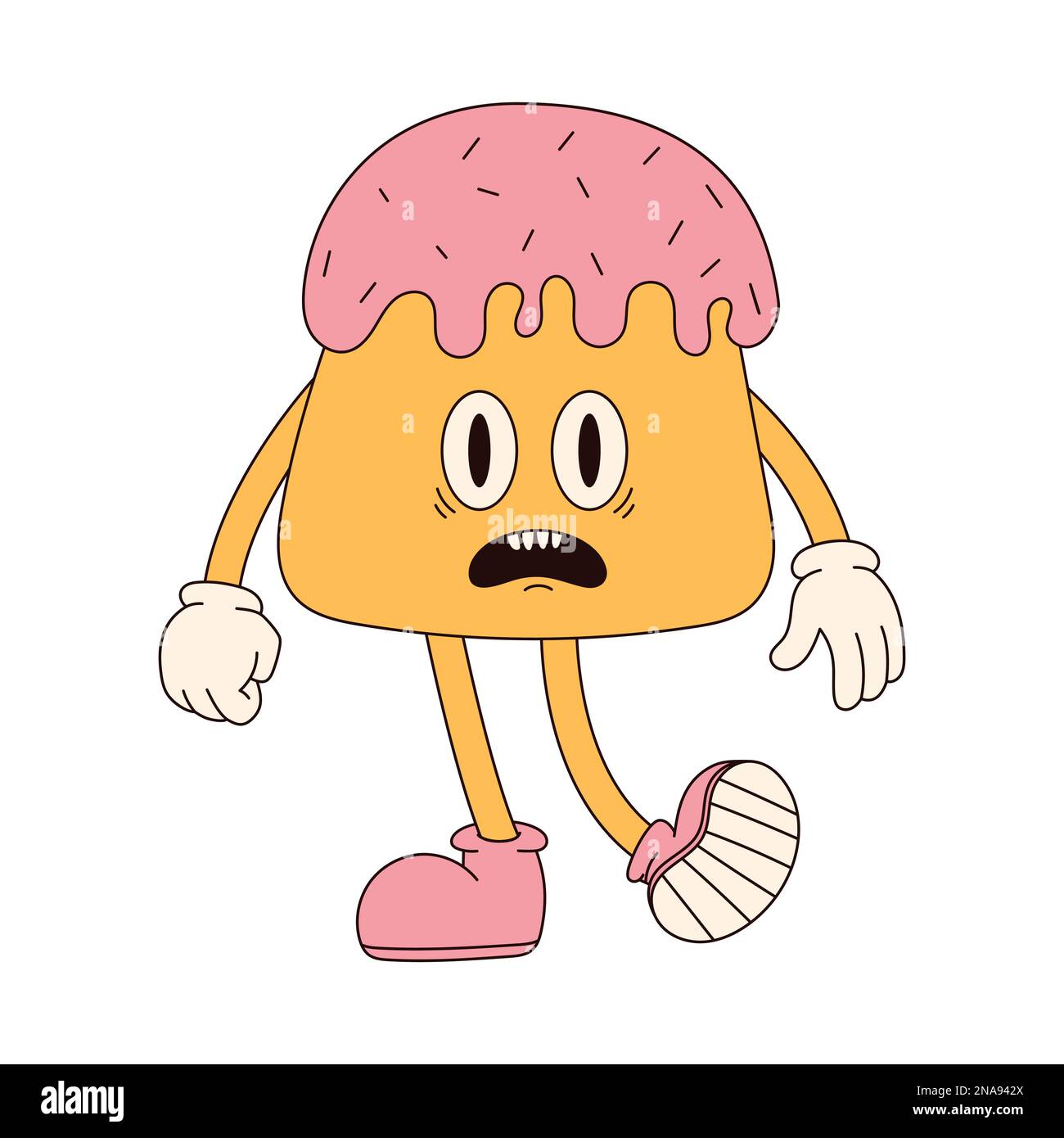 Hippie groovy buon carattere di Pasqua. Easter BUN in stile cartoon retrò 60s 70s alla moda. Illustrazione Vettoriale