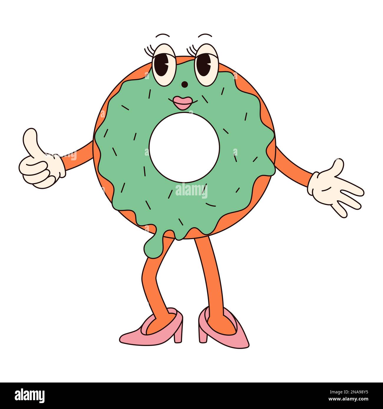 Hippie groovy buon carattere di Pasqua. Easter BUN in stile cartoon retrò 60s 70s alla moda. Illustrazione Vettoriale