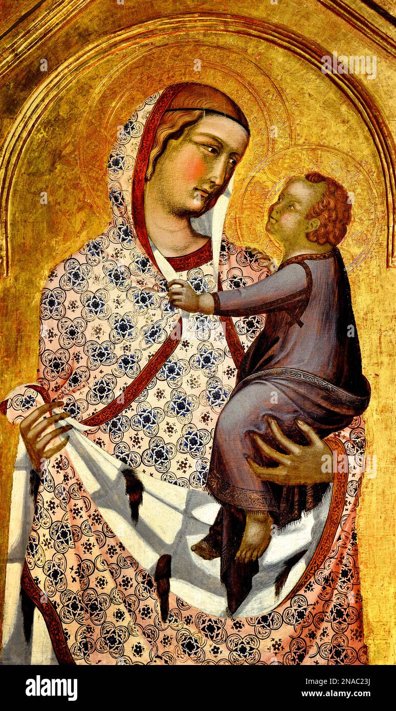 Madonna col Bambino ( dettaglio ) Polittico, 1320 Pietro Lorenzetti - Pietro Laurati (1280–1348) Museo delle Belle Arti, Italia, italiano, Santa Maria della Pieve ad Arezzo. Foto Stock