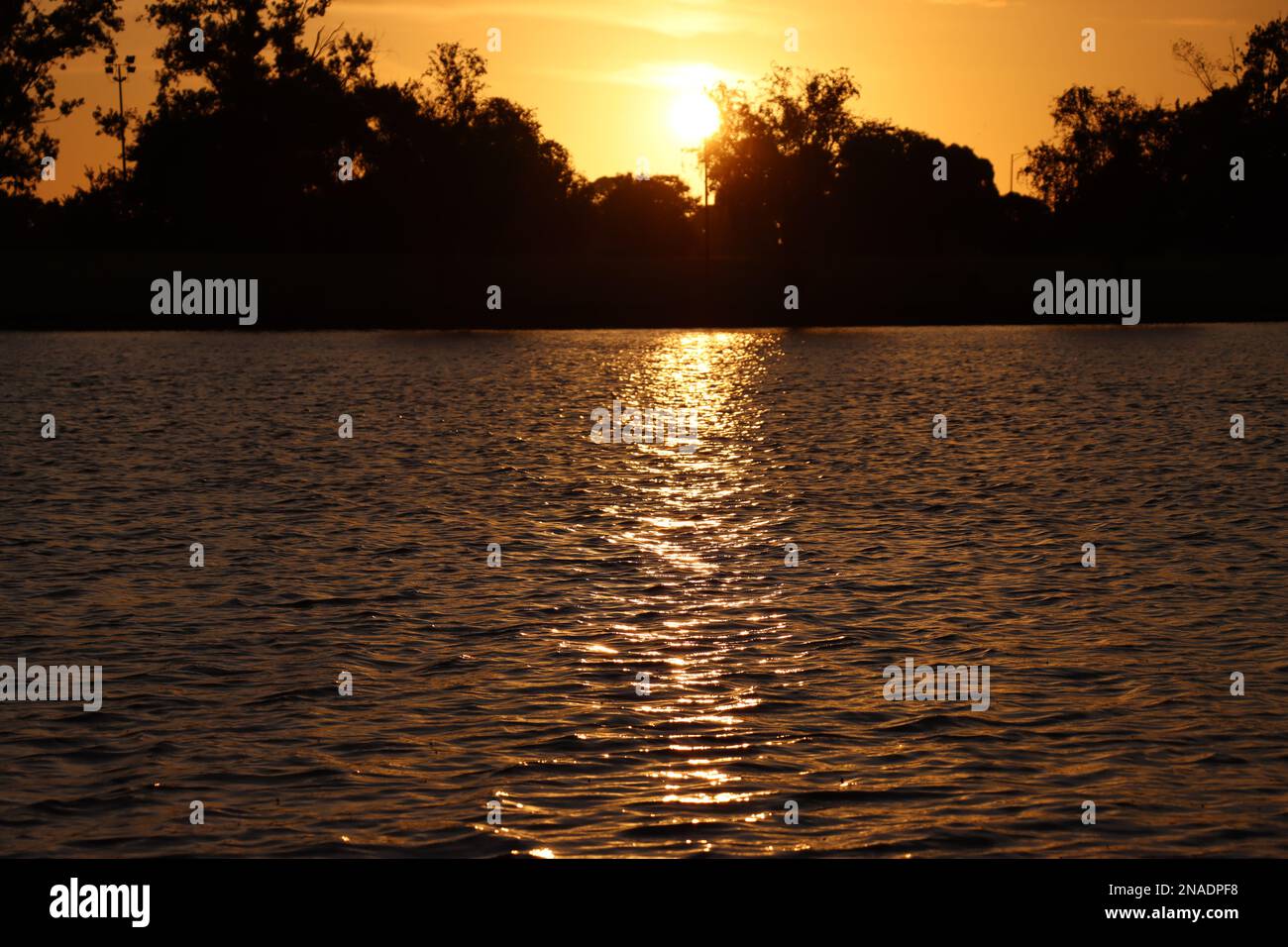 Luce del sole serale sul lago Foto Stock