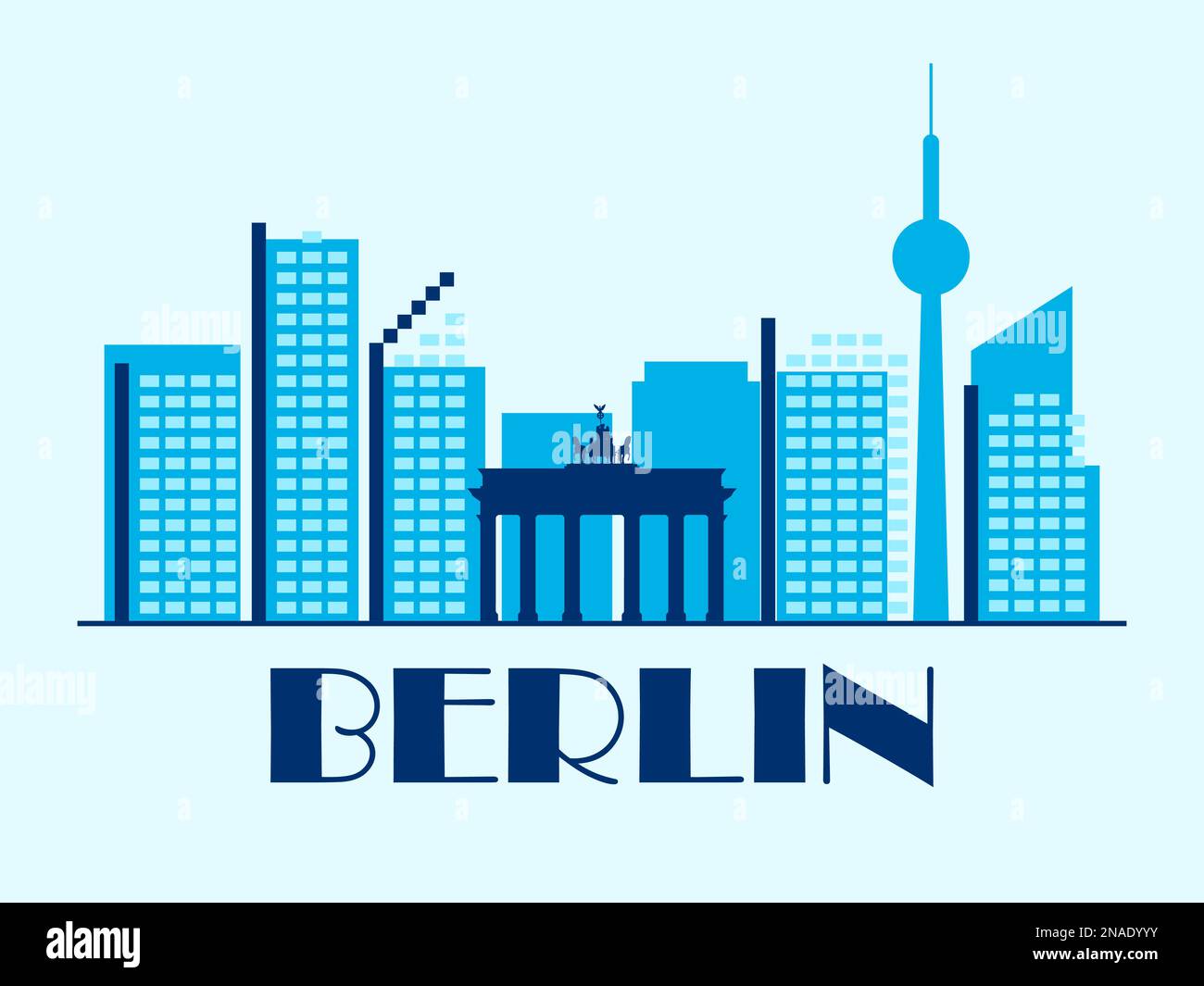 Berlino in stile vintage. Bandiera retrò della città di Berlino con la porta di Brandeburgo e le case in stile lineare. Design per stampa, poster e promozioni Illustrazione Vettoriale