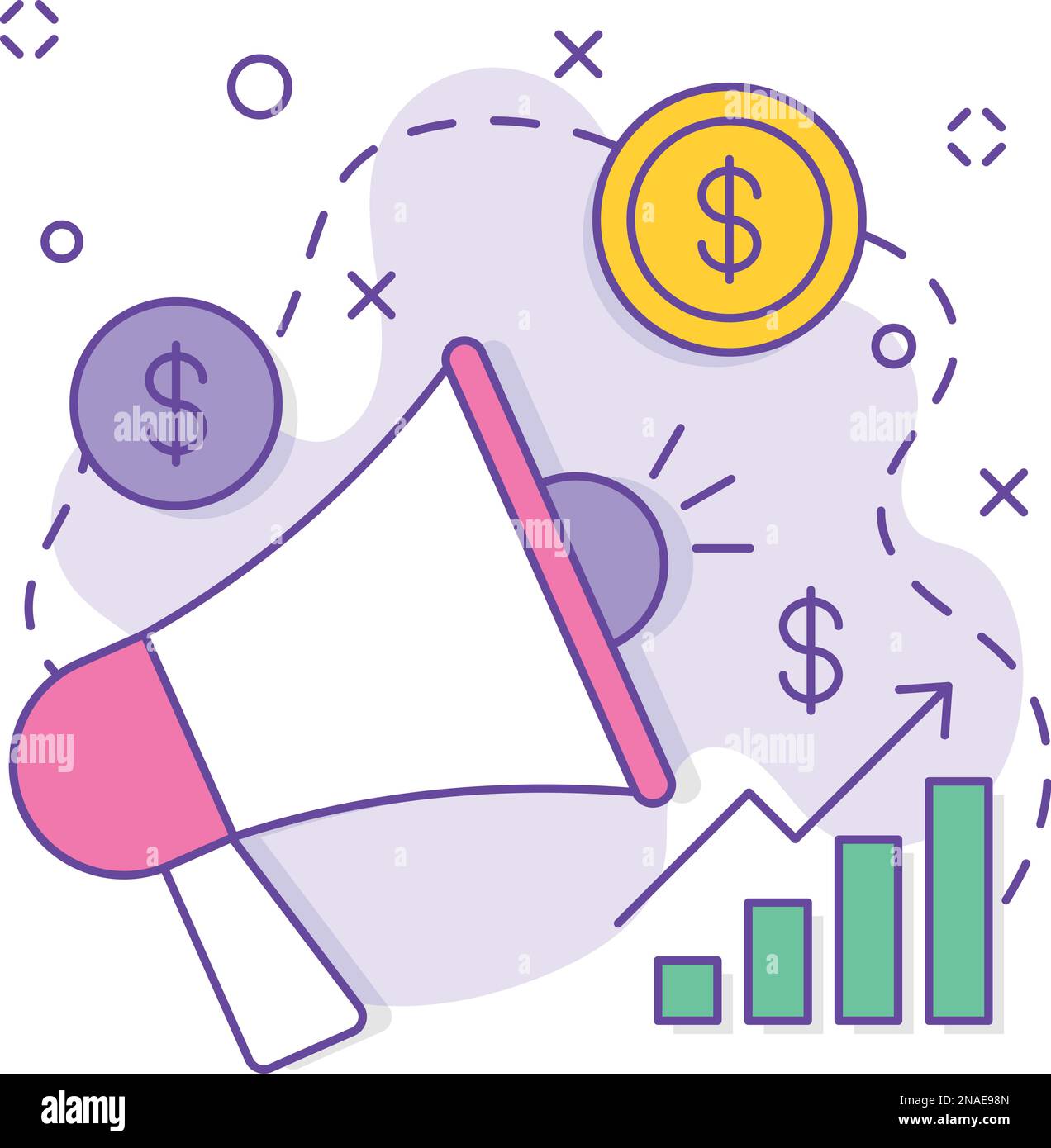 Crescita finanziaria progettazione vettoriale, business corporation Partnership congiunte Gestione vendite e marketing concetto di statistiche dei prodotti promozionali Illustrazione Vettoriale