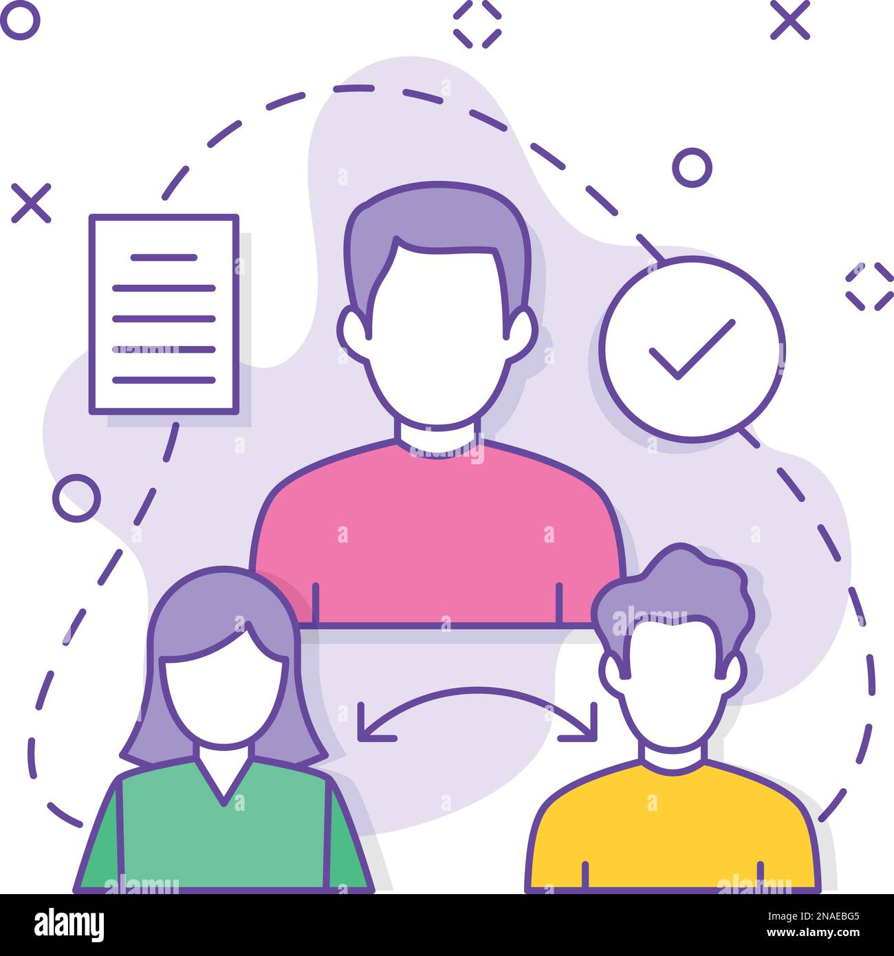 Rapporto tra due o più individui disegno vettoriale, società d'affari partenariato congiunto Vendita e Marketing management referral cliente Illustrazione Vettoriale