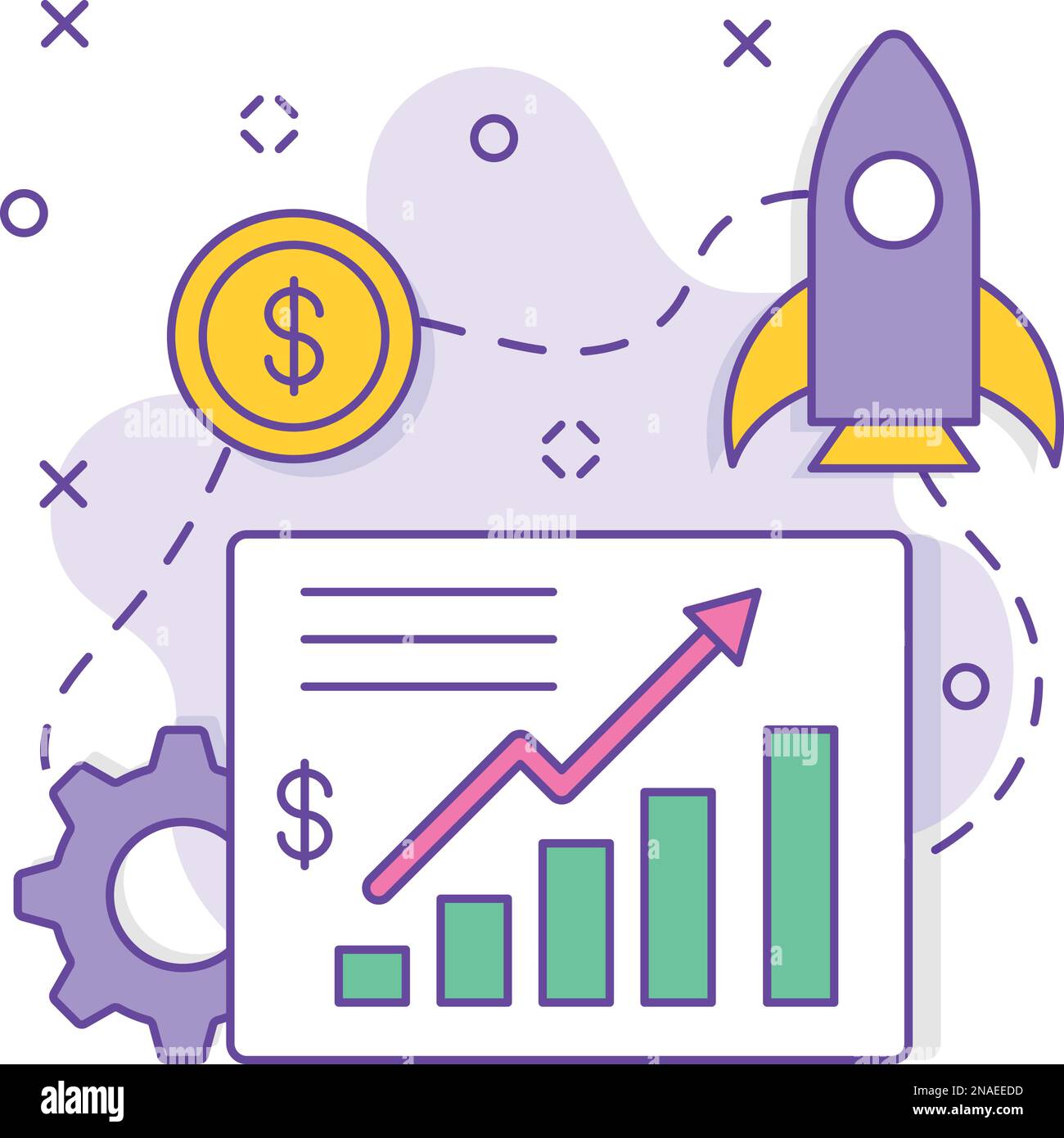 Informazioni vitali Vector design, business corporate Partnership congiunte Gestione vendite e marketing misurazione del lancio del prodotto concetto di successo Illustrazione Vettoriale