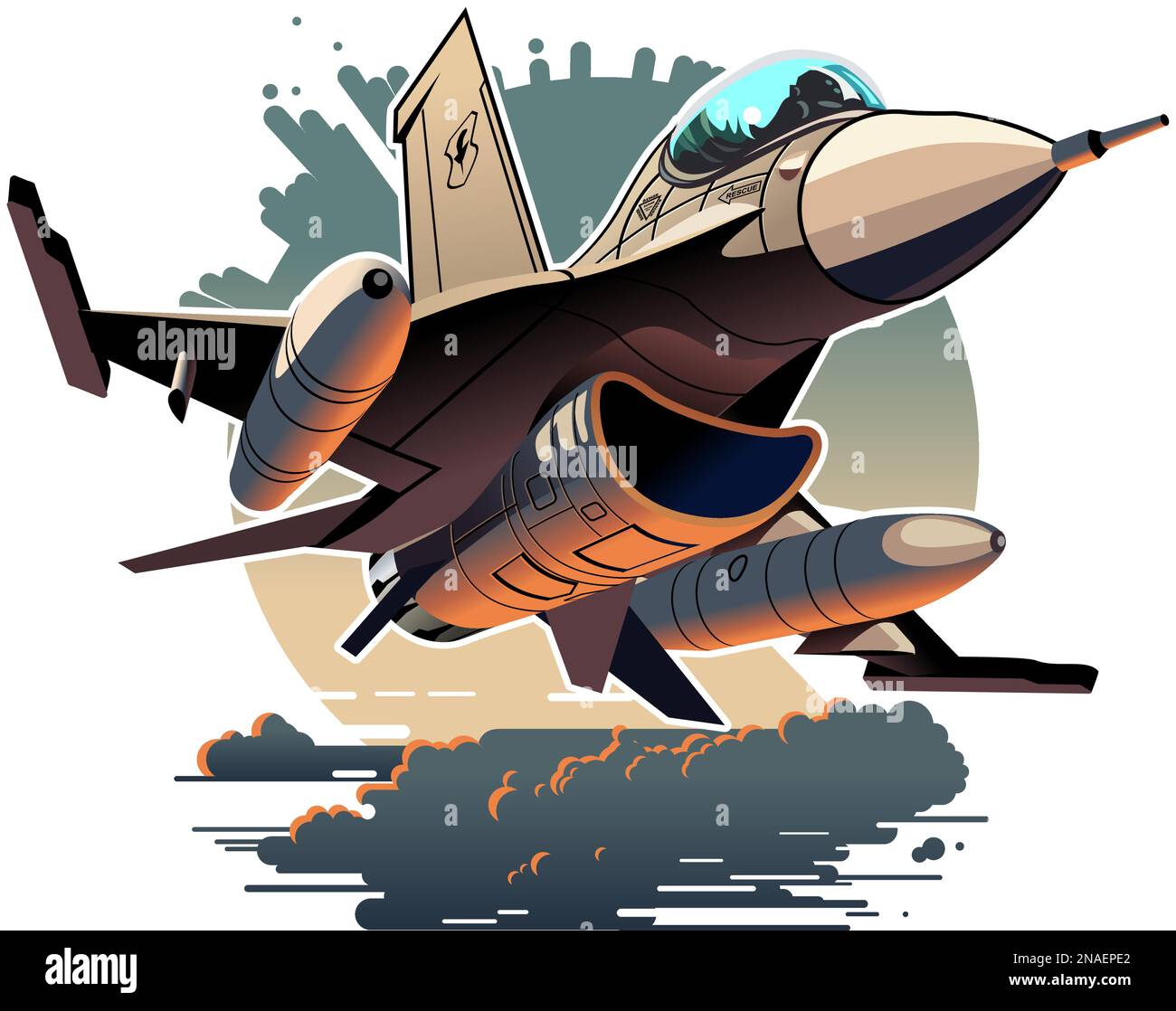 Vettore Cartoon militare Jet Fighter aereo. Formato vettoriale EPS-10 disponibile separato da gruppi e livelli per una facile modifica Illustrazione Vettoriale