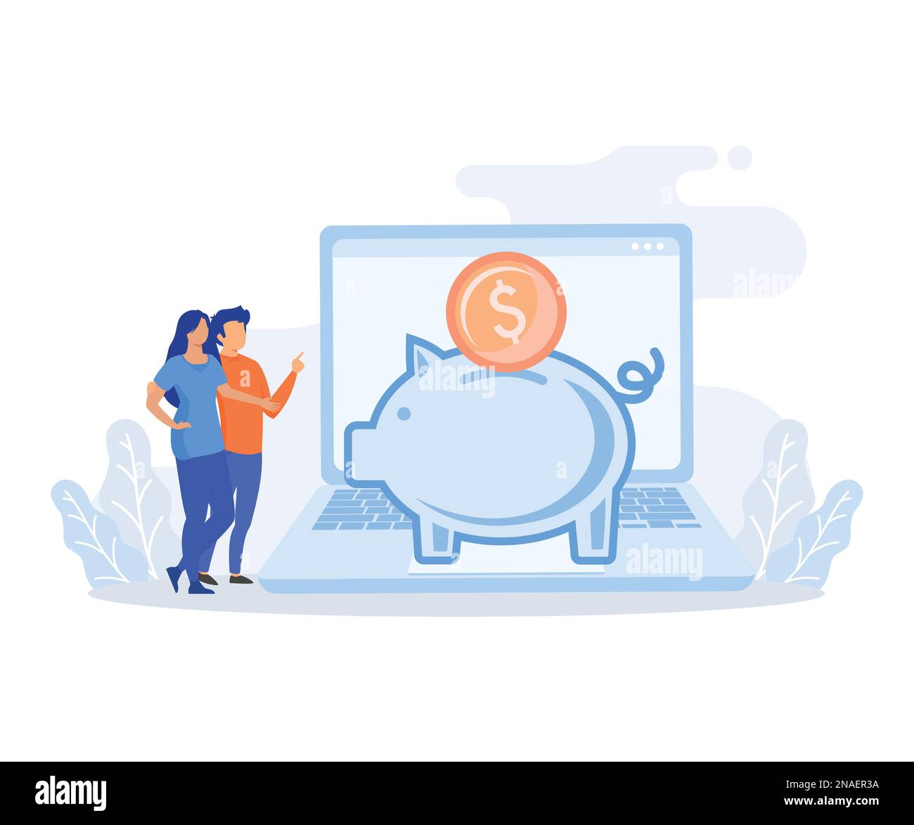 Illustrazione del risparmio pensionistico. Personaggi senior che investono denaro in fondi pensione privati e federali. Programma di previdenza Concept.flat vecto Illustrazione Vettoriale