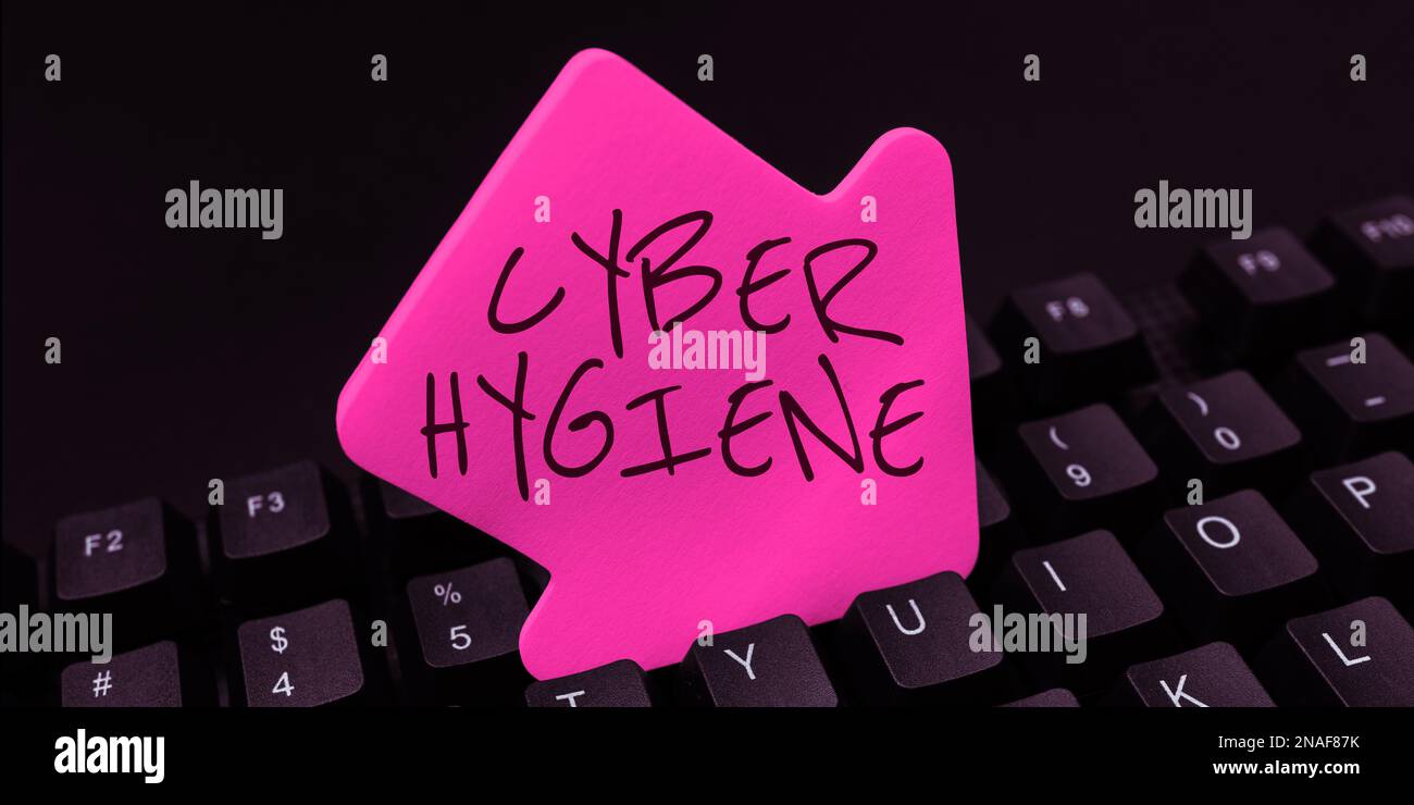 Visualizzazione concettuale Cyber Hygiene. Parola scritta sulle misure che gli utenti di computer prendono per migliorare la loro sicurezza informatica Foto Stock