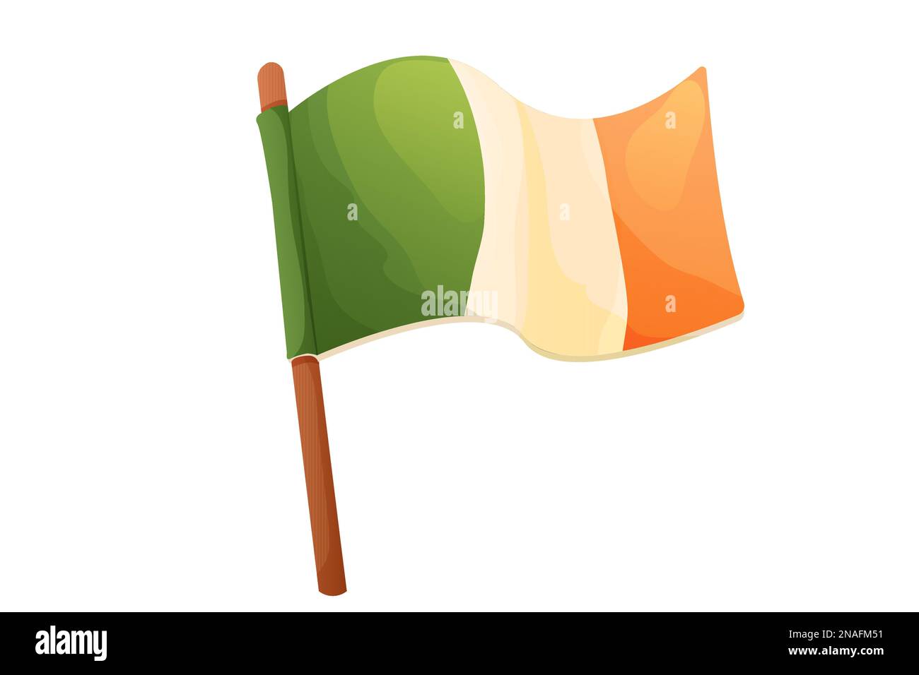 Icona della bandiera irlandese in stile cartoon isolato su sfondo bianco. Emblema nazionale irlandese, paese europeo. Illustrazione vettoriale Illustrazione Vettoriale