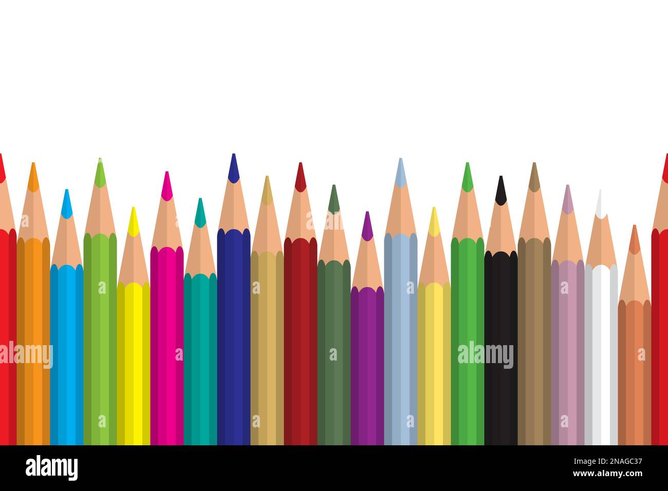 Fila di matite colorate senza cuciture con onda sul lato inferiore. Design piatto. Illustrazione vettoriale eps10 Illustrazione Vettoriale