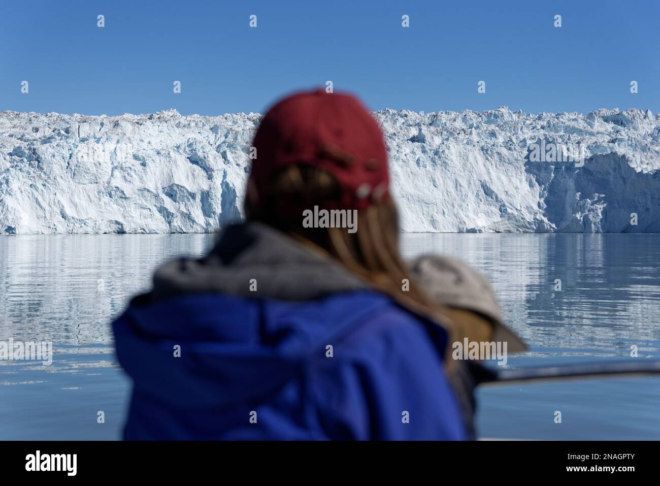 Visita del ghiacciaio calvente in Groenlandia Foto Stock