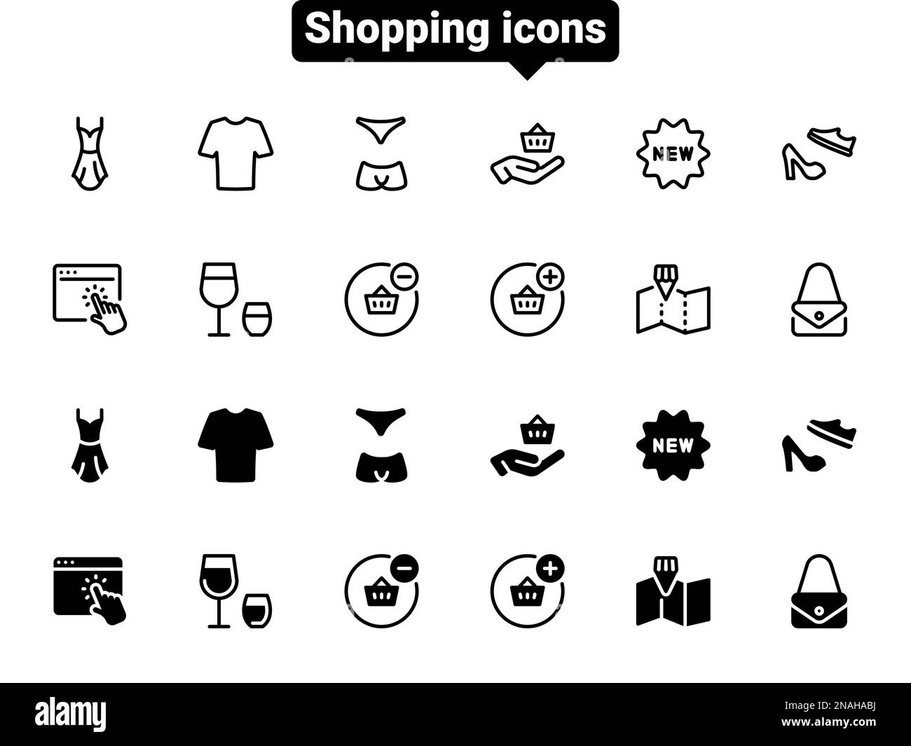 Icone vettoriali semplici. Illustrazione piatta su un tema shopping vestiti Illustrazione Vettoriale