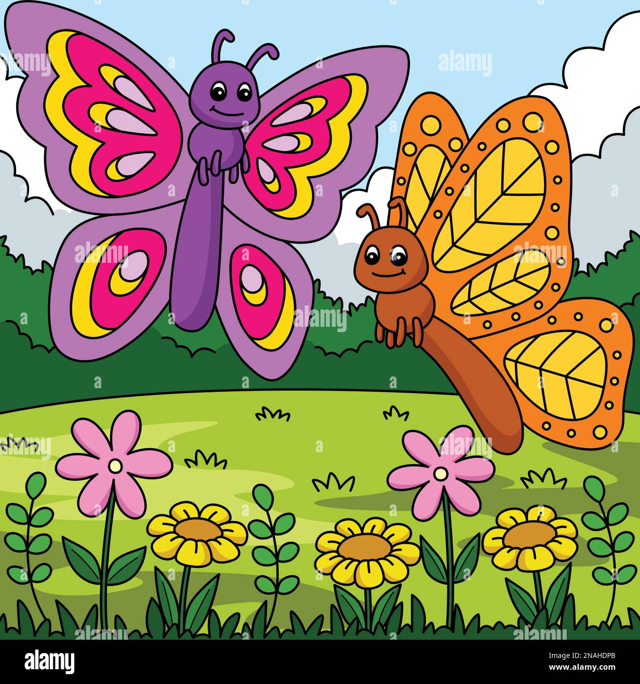 Primavera due farfalle colorato Cartoon Illustrazione Vettoriale