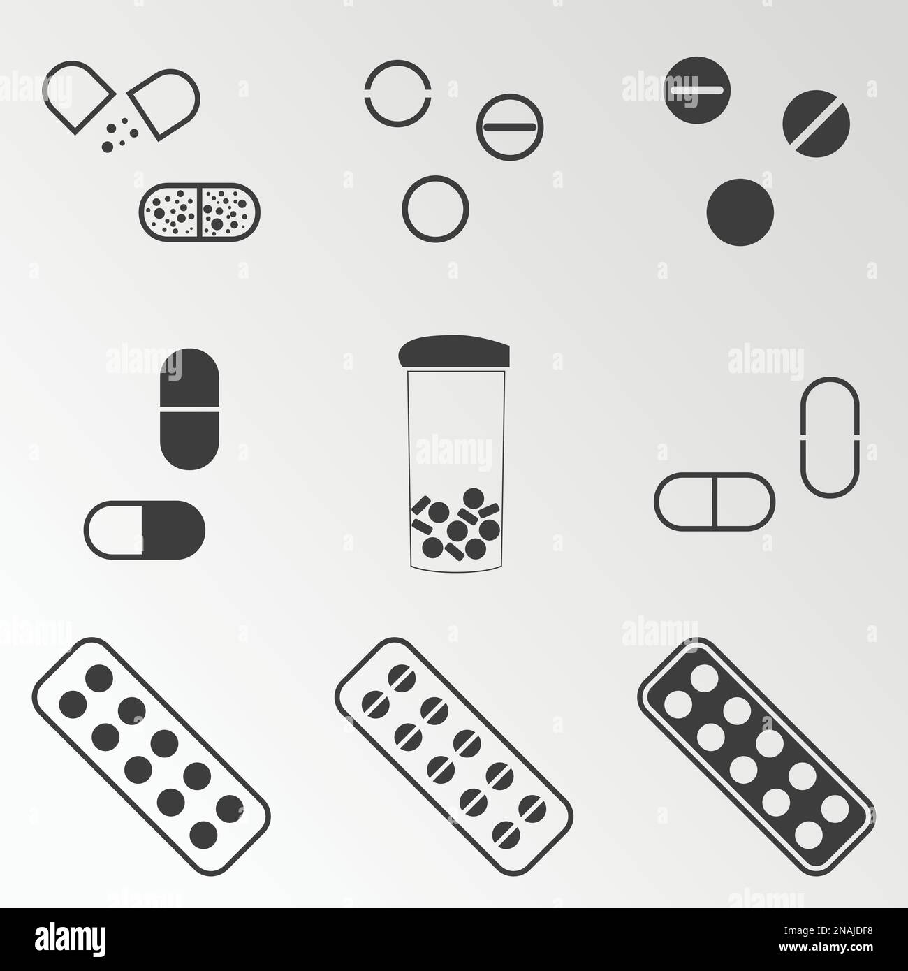 Set di oggetti sul tema delle droghe, pillole Illustrazione Vettoriale