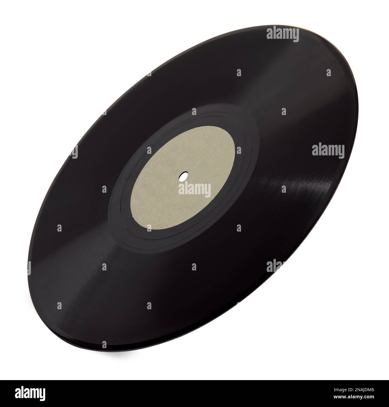 Disco in vinile nero d'epoca isolato su bianco Foto Stock