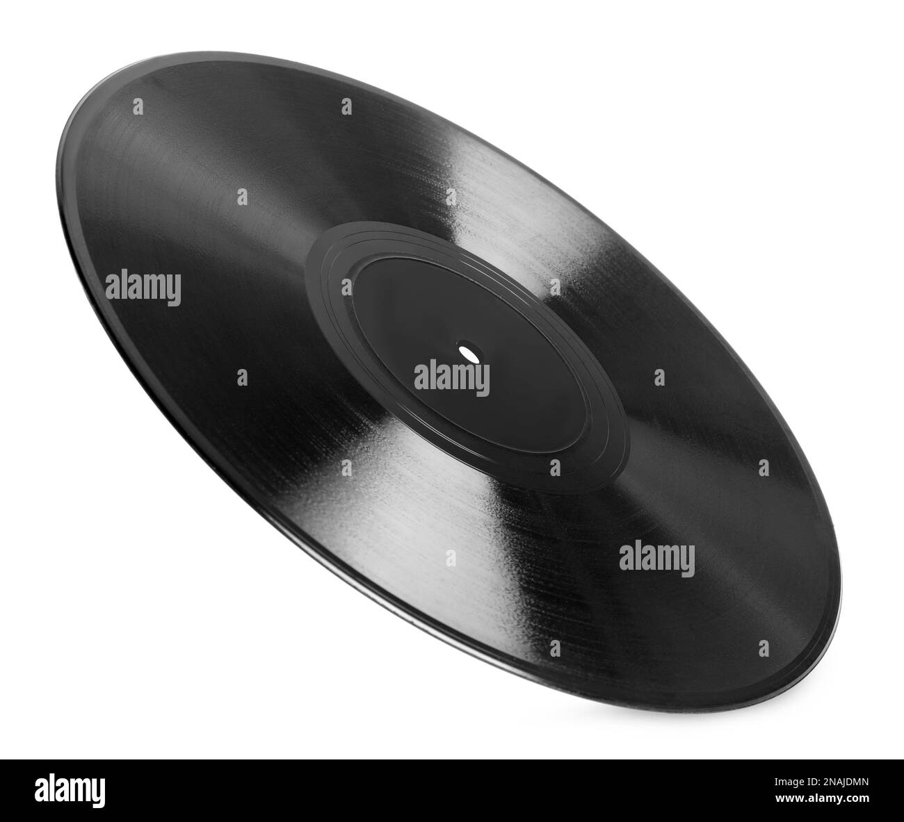 Disco in vinile nero d'epoca isolato su bianco Foto Stock