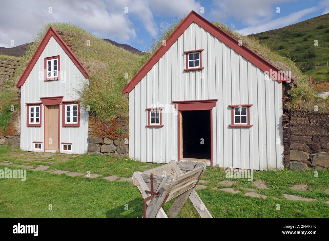 Vecchie aziende agricole collegate a sodi di torba, tradizione, museo, Laufas, Eyjafjoerours, Islanda Foto Stock